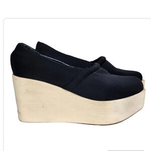 Jeffrey Campbell  Raffel Chunky Wood Platform Wedge Slip On Black Size 9